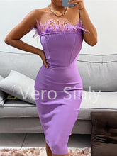 Load image into Gallery viewer, Cocktail and Party Dress Sexy Strapless Backless Feather Women