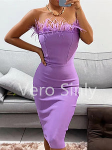 Vestido de cóctel y fiesta Sexy sin tirantes sin espalda de plumas para mujer 