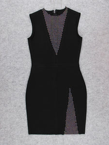 Women Summer Sexy Sleeveless Crystal Black Bodycon Bandage