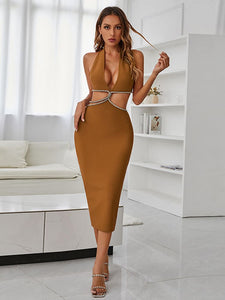 Brown V Below the Knee Dress