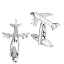 Cargar imagen en el visor de la galería, Gemelos de plata con diseño de aviones para hombre.