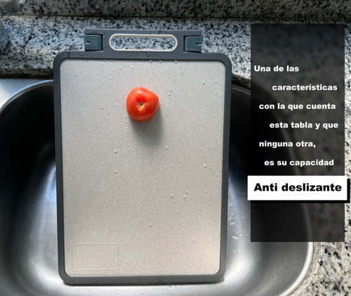 Tabla Para Picar Cortar Alimentos Acero Inoxidable con Dos Afiladores y antibacteríal